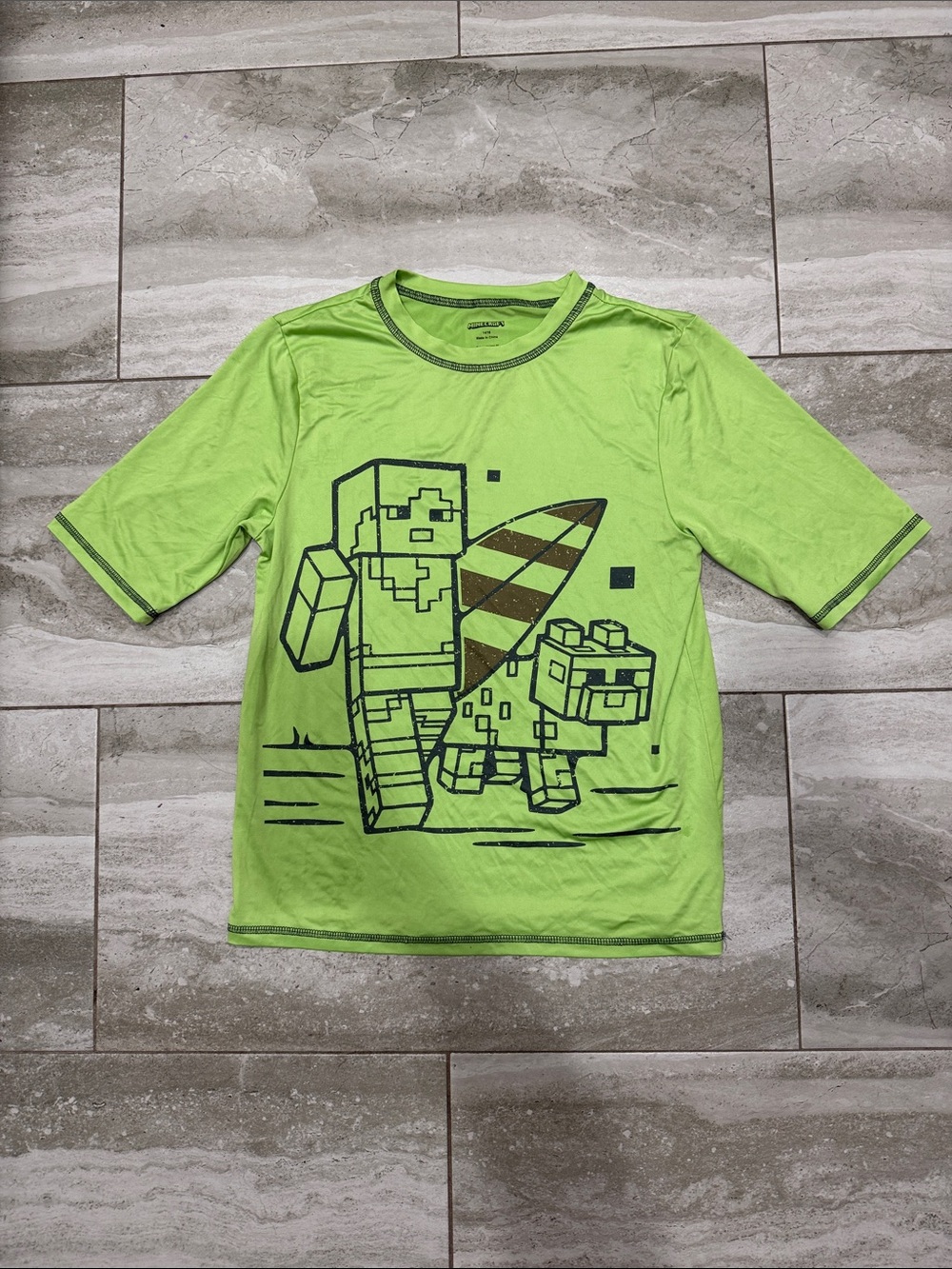 Kids Lime Green Rashguard Swim Shirt with Surf Graphic